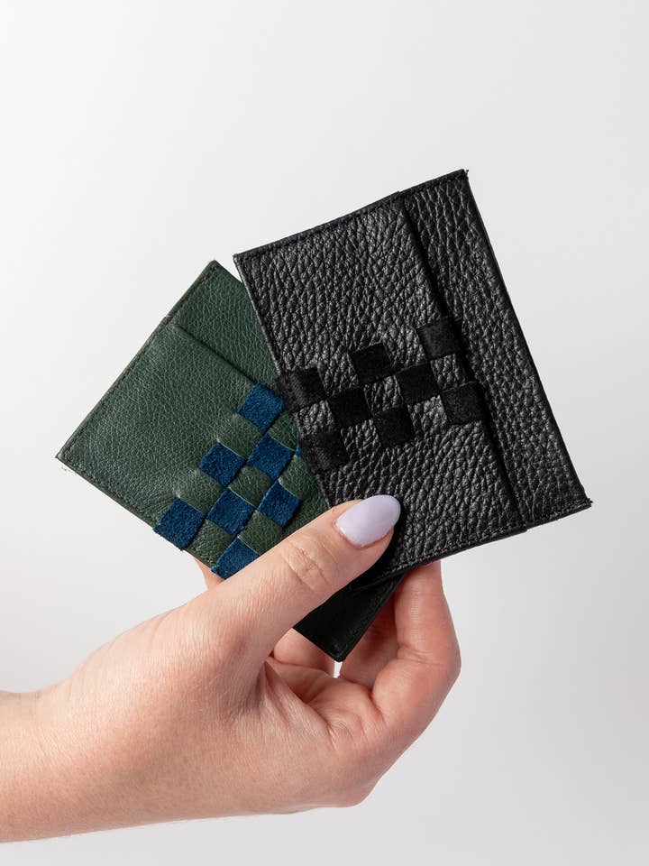 Handcrafted Leather Card Case with Suede Weaving Details for wholesale by DAPH