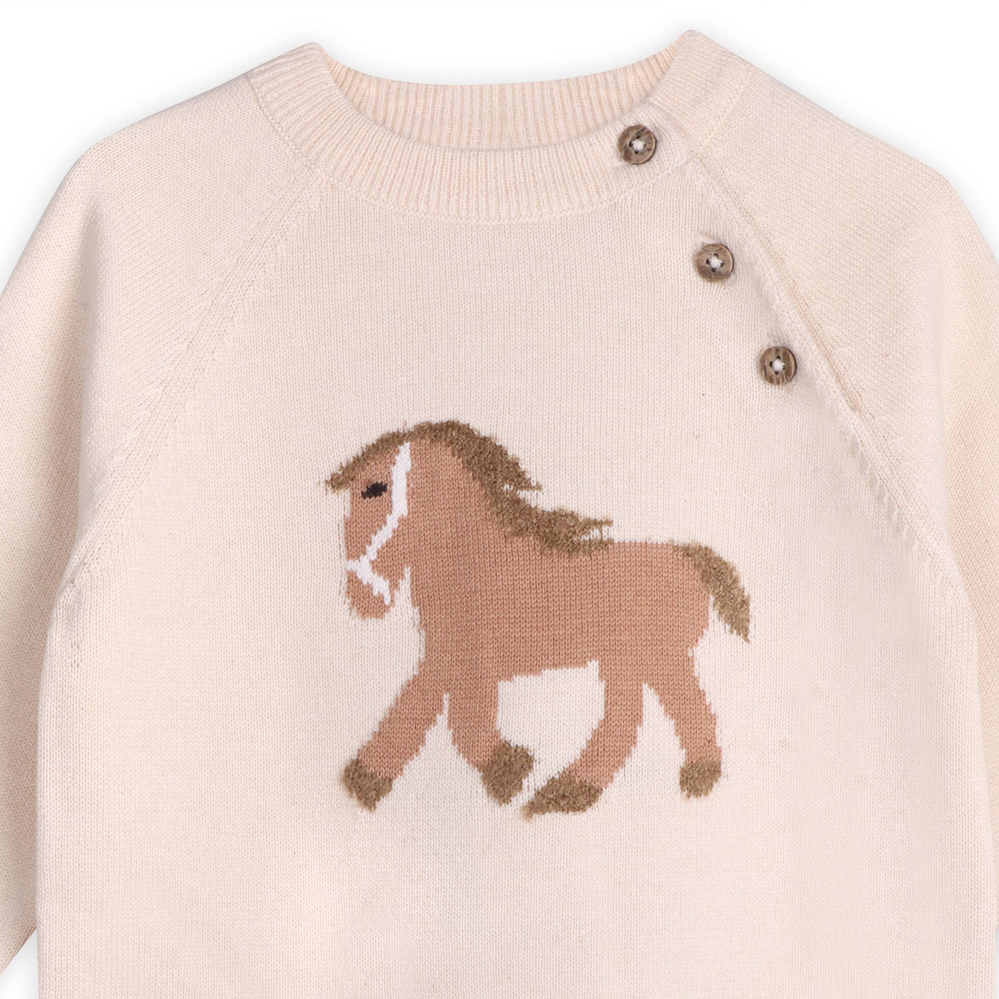 Natural Horse Jacquard Sweater Knit Baby Pullover (Organic Cotton) for wholesale on Faire1