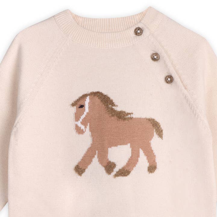 Natural Horse Jacquard Sweater Knit Baby Pullover (Organic Cotton) for wholesale on Faire1