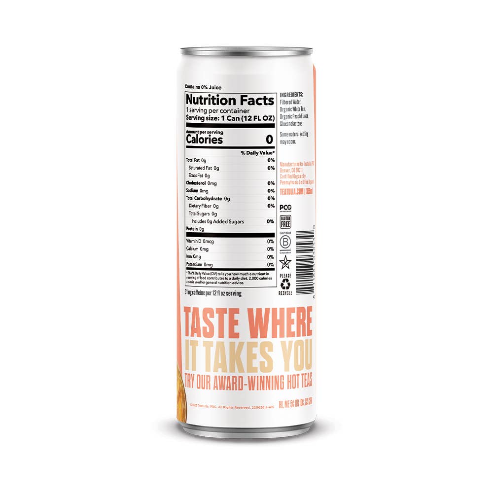 Teatulia Organic Teas - Wholesale Iced Tea - White Peach Organic Unsweetened Iced Tea Can1