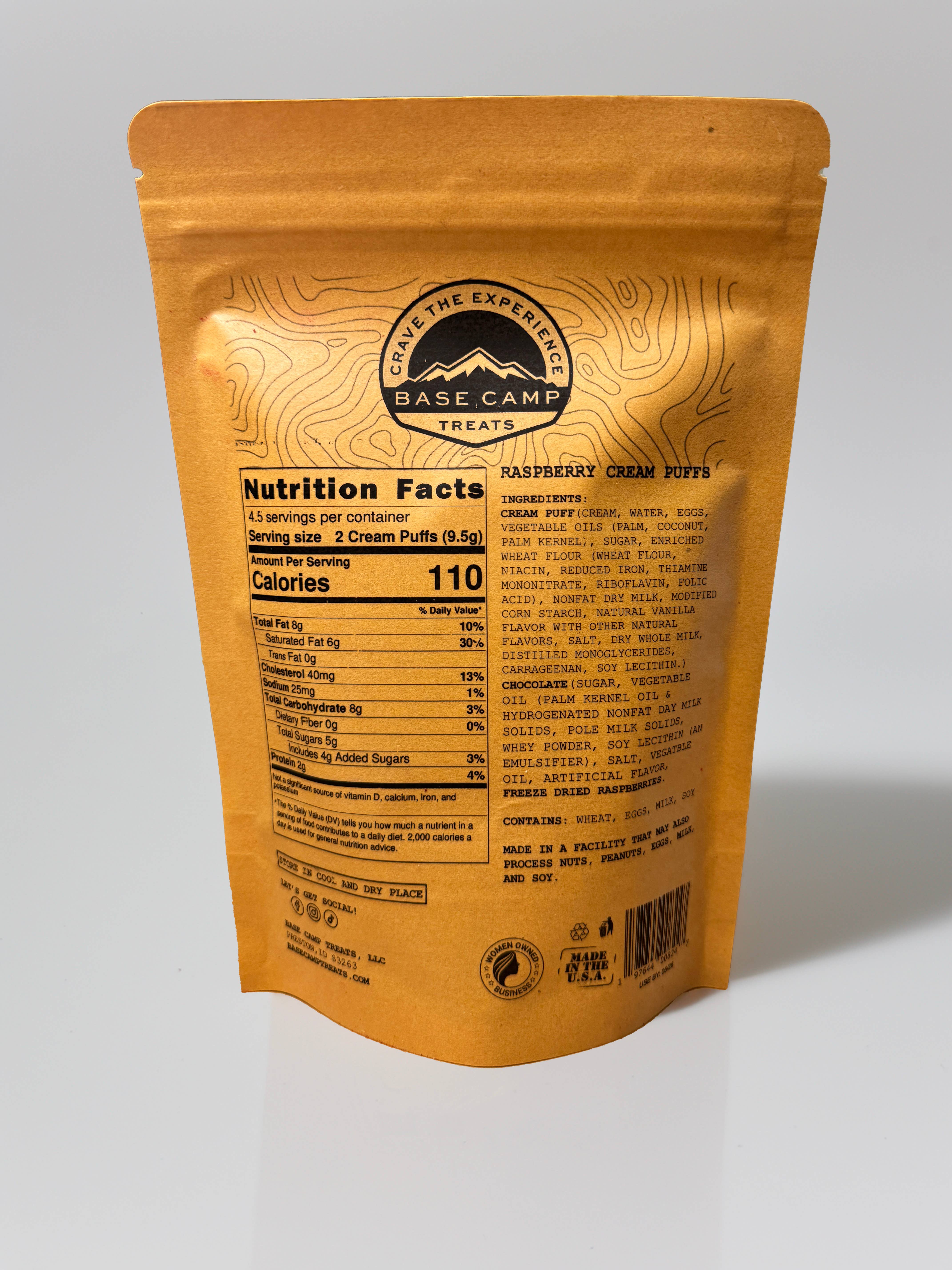 Base Camp Treats - Wholesale Chocolate Covered Sweets - Freeze Dried Raspberry Cream Puffs - Case of 61