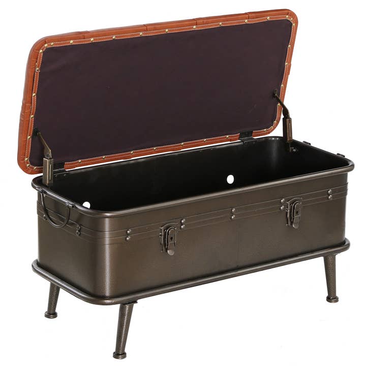 River of Goods - Wholesale Bench - 17"H Nellie Tan Tufted Faux Leather Storage Bench