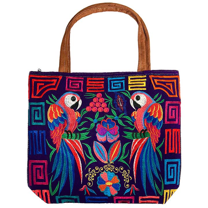 Pichincha - Vente Tote bag – femme - Grand sac cabas en daim avec perroquet floral brodé 20