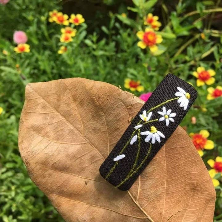 Quince Fables - Wholesale Barrette - Women's - Floral Embroidered Hair Barrette, Collection Anna4