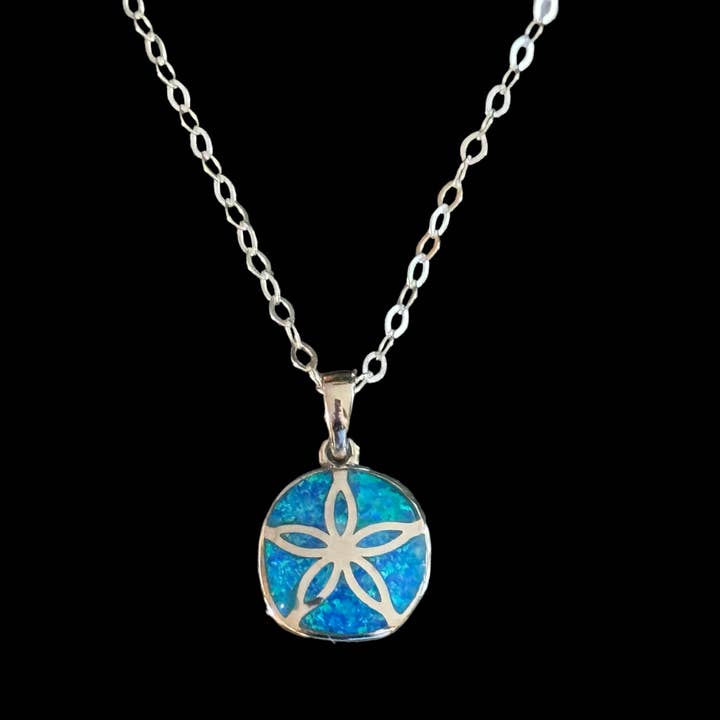 Sterling Silver Sand Dollar with lab opal for wholesale by Jackie Gallagher Designs - Handmade Coastal Jewelry