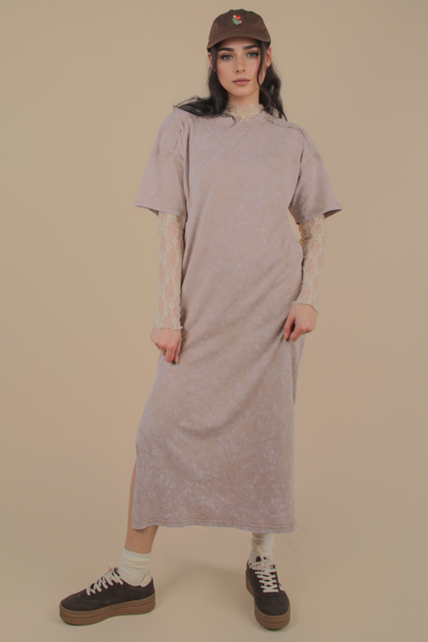 VERY J - Vente Robe – femme - Robe midi décontractée confortable lavée minérale37