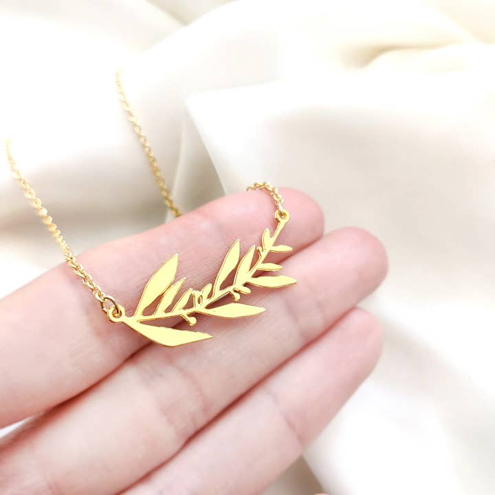 Olive Leaves Branch Ketting Goud/Zilver voor wholesale door Shany Design Studio