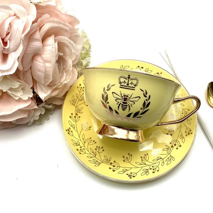 All Little Cute Things - Wholesale Tea Set - Bridgerton Golden Bee Yellow with Gold Teacup and Saucer