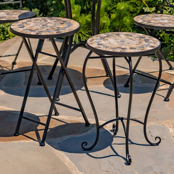 Zaer Ltd. International - Wholesale Plant Pot Stand - "St. Augustine" 22"T Mosaic Pedestal Plant Stand-Stone/Brown