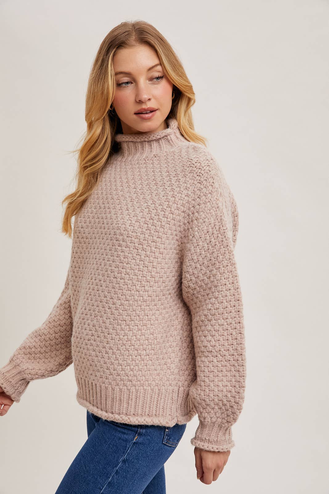 Bluivy - Vente Pull en maille – femme - PULL OVERSIZE EN TRICOT GAUFRÉ À COL MONTANT3
