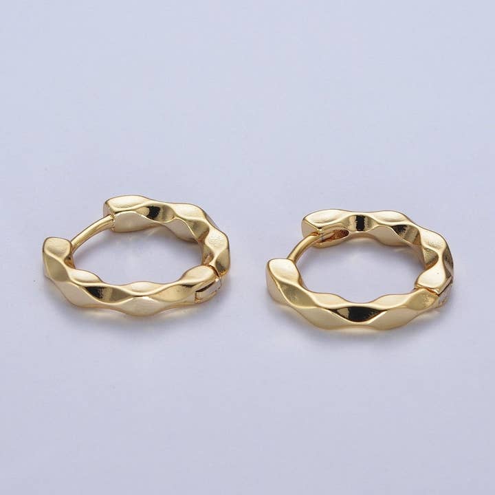 16mm Flat Twist Geometric Gold Huggie Hoops Earrings | AD-483 for wholesale by Aim Eternal