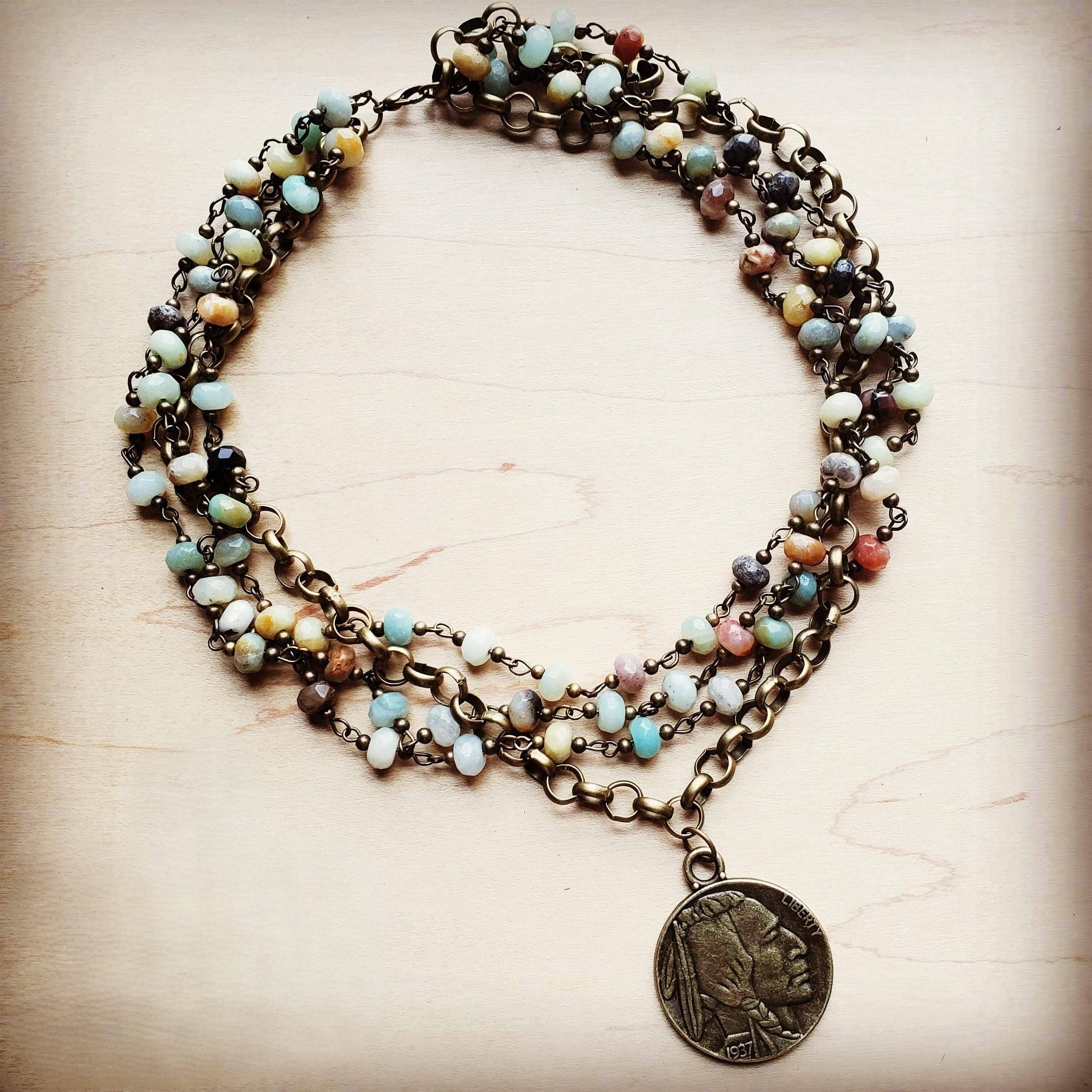 The Jewelry Junkie - Wholesale Pendant/Charm Necklace - Amazonite Collar-Length Necklace with Indian Head Coin 252L2