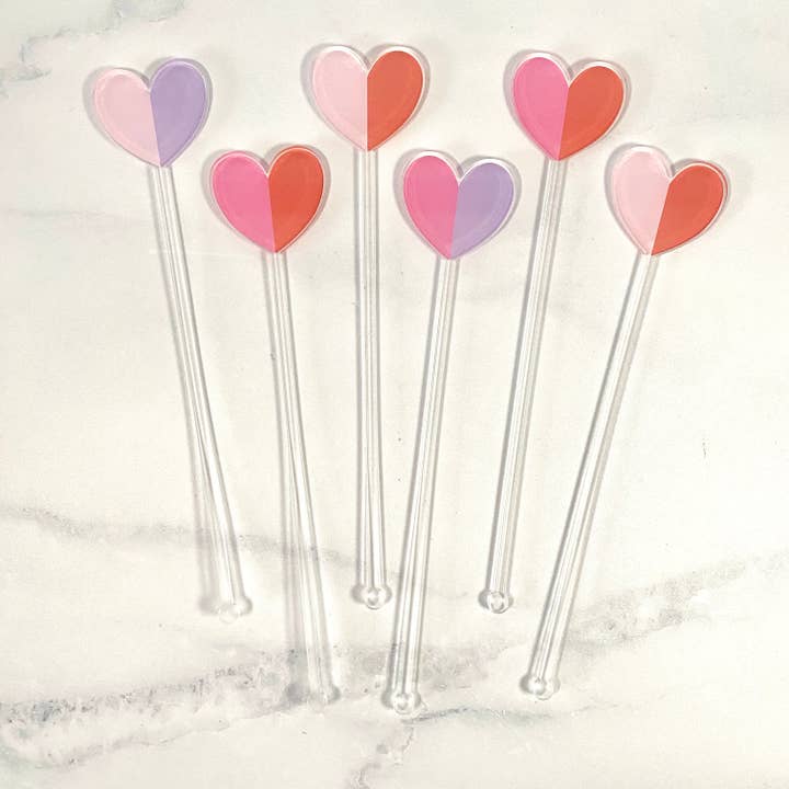 Agitateurs à boissons en acrylique cœur bicolore pour la vente par Atomic Kraftworks