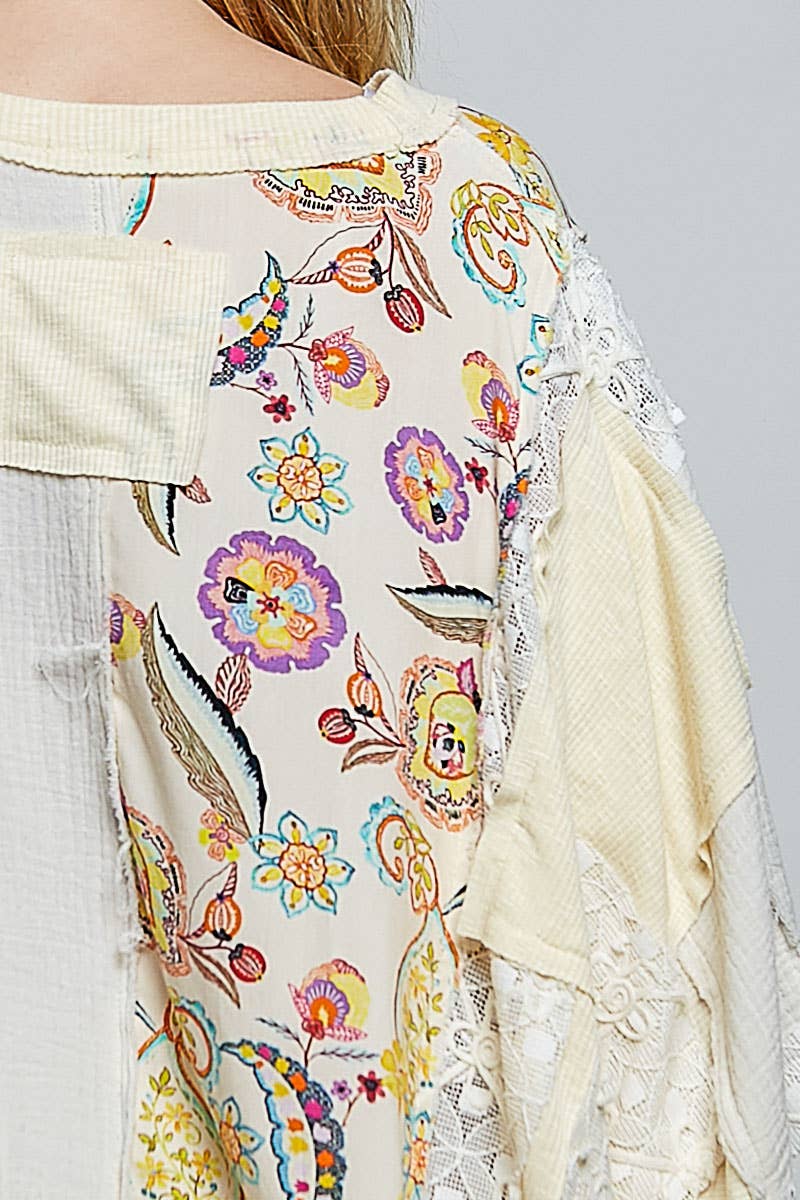 Pol Clothing - Wholesale Blouse - Women's - Round Neck Double Gauze Floral Woven Top16