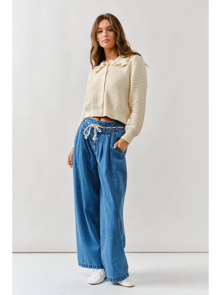 Aaron & Amber - Wholesale Cardigan - Women's - AJT5006 RUFFLE COLLAR KNIT CARDIGAN10
