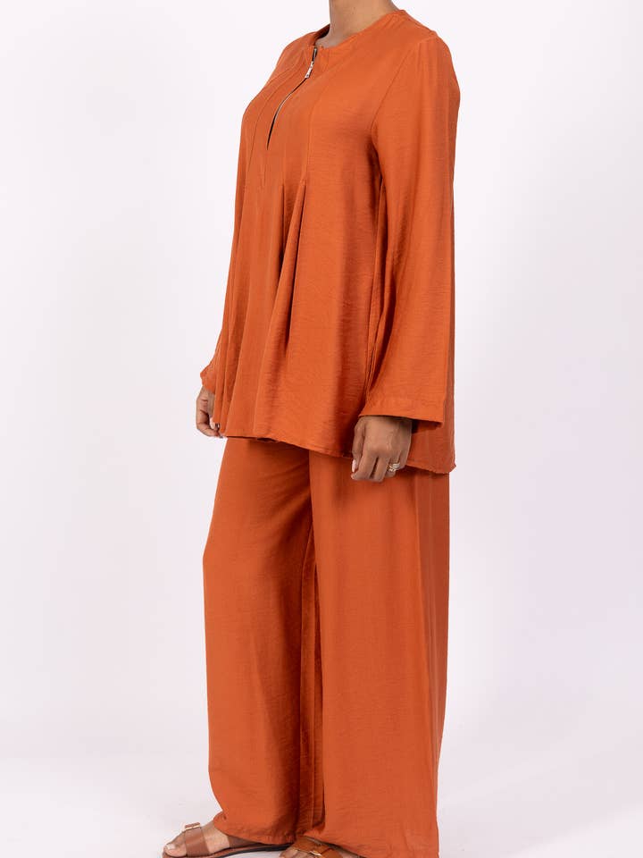 L'Emotion - Wholesale Tunic - Women's - Pleated Viscose Nylon Zip Collar Top & Pants Set10