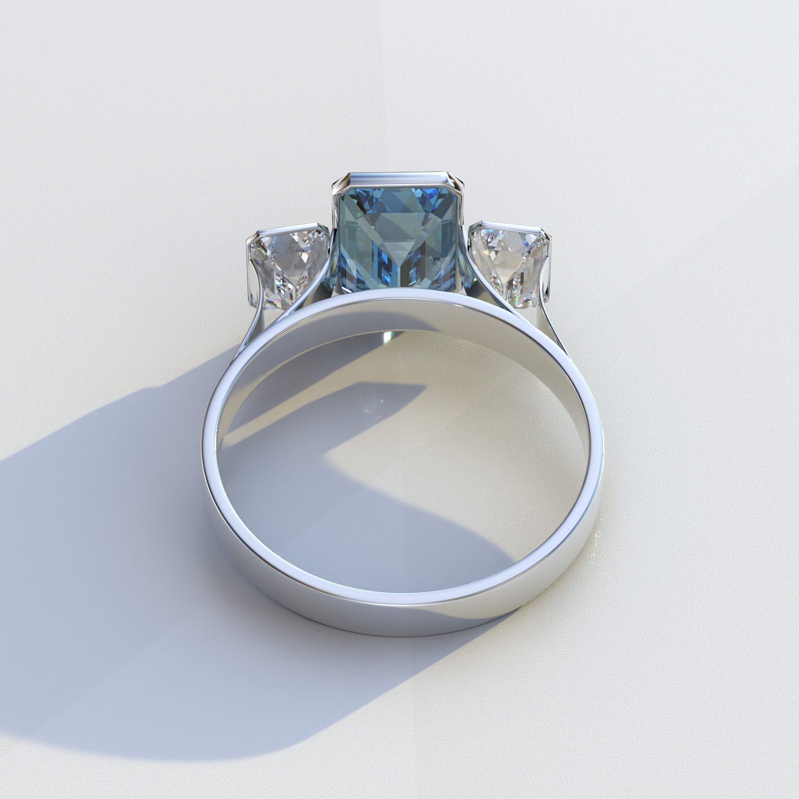Mohana Jewels - Luxury - Wholesale Engagement Ring - Lab Grown Diamond Blue Emerald Cut Bezel Set 3 Stone Diamond Engagement Ring - Elaris3