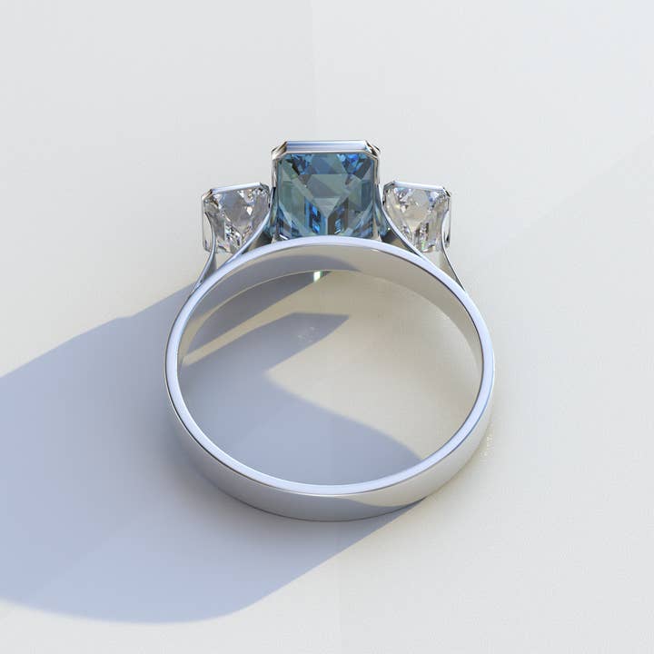 Mohana Jewels - Luxury - Wholesale Engagement Ring - Lab Grown Diamond Blue Emerald Cut Bezel Set 3 Stone Diamond Engagement Ring - Elaris3