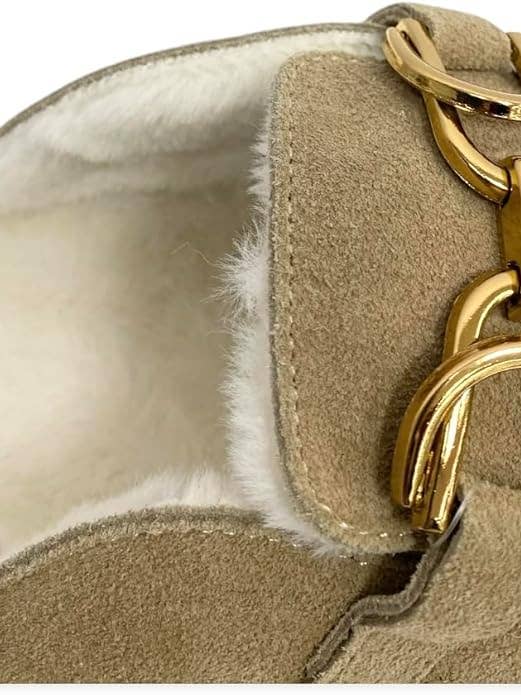 OOG - Wholesale Slippers - Women's - OS1820 Beige OOG Damen Leder Hausschuhe Slipper Clogs mit Teddyfelldecksohle