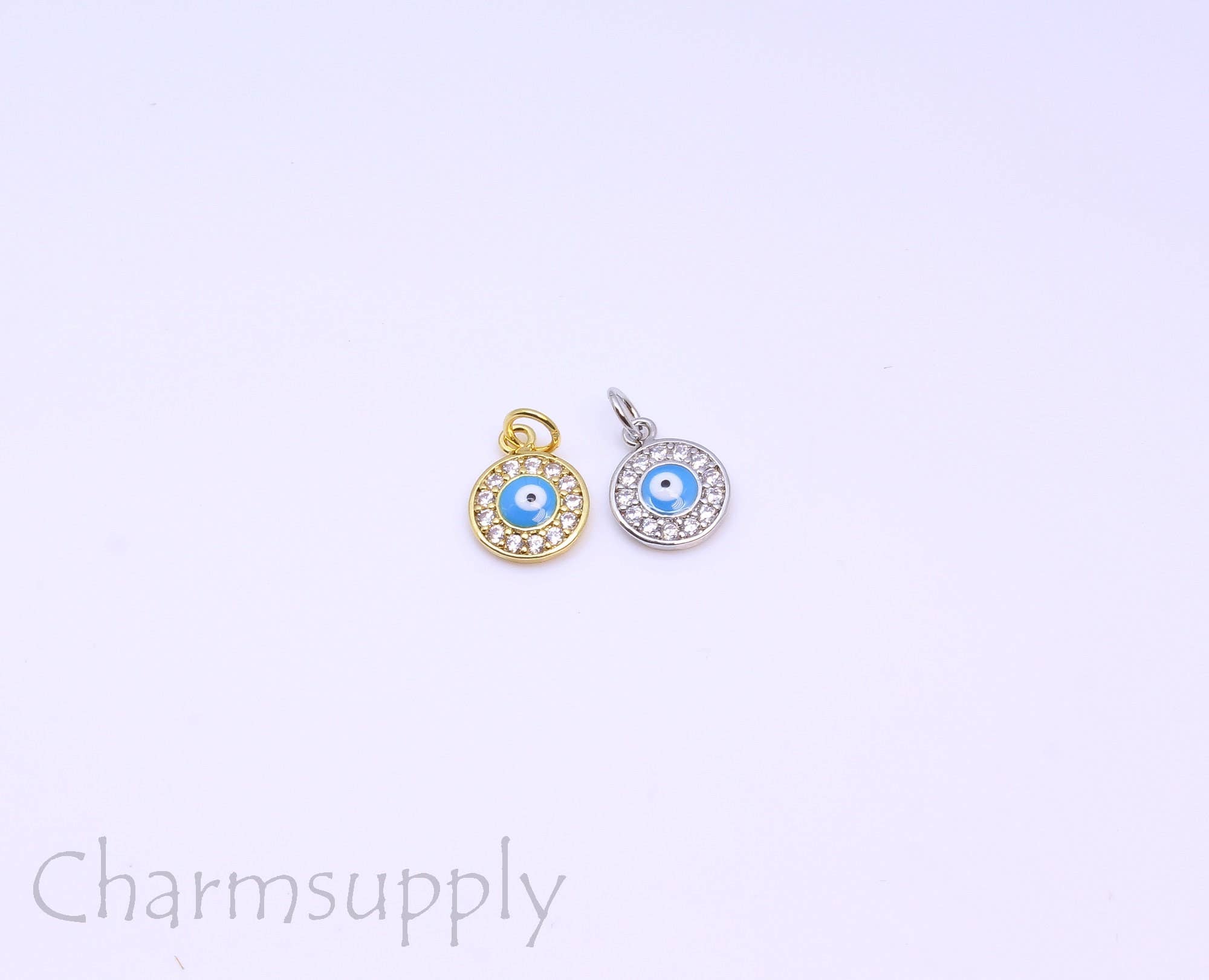 Jewel Pledge - Wholesale Individual Charm/Pendant - Gold/Silver Turquoise Enamel Evil Eye Charm CPS106,CPG1062