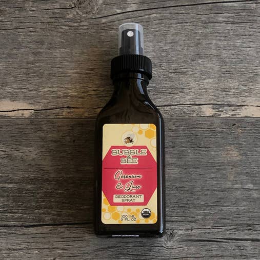 Geranium Lime Organic Deodorant Spray for wholesale by Bubble & Bee Organic