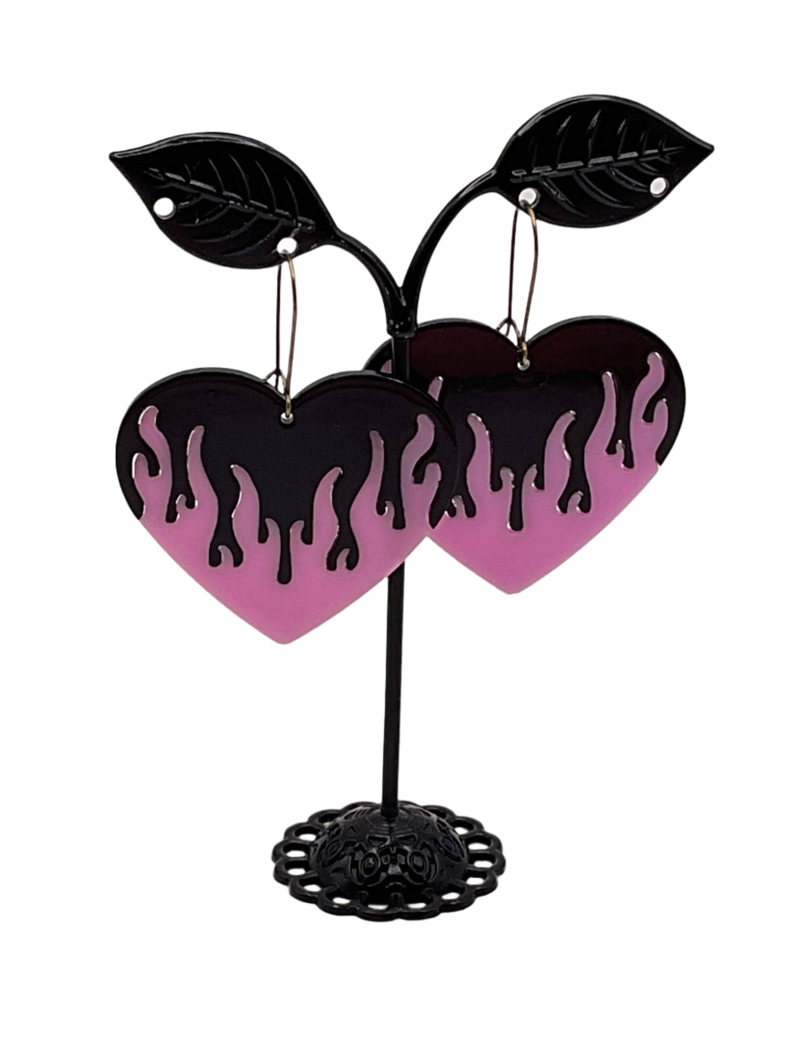 S and E Hobbies and Collectables - Wholesale Dangle Earrings - Flaming Heart Earrings0