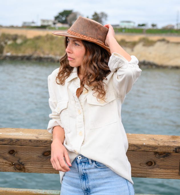 American Hat Makers - Wholesale Cowboy Hat - Unisex - Premium Crushable Leather Outback Hat - Style Crusher17