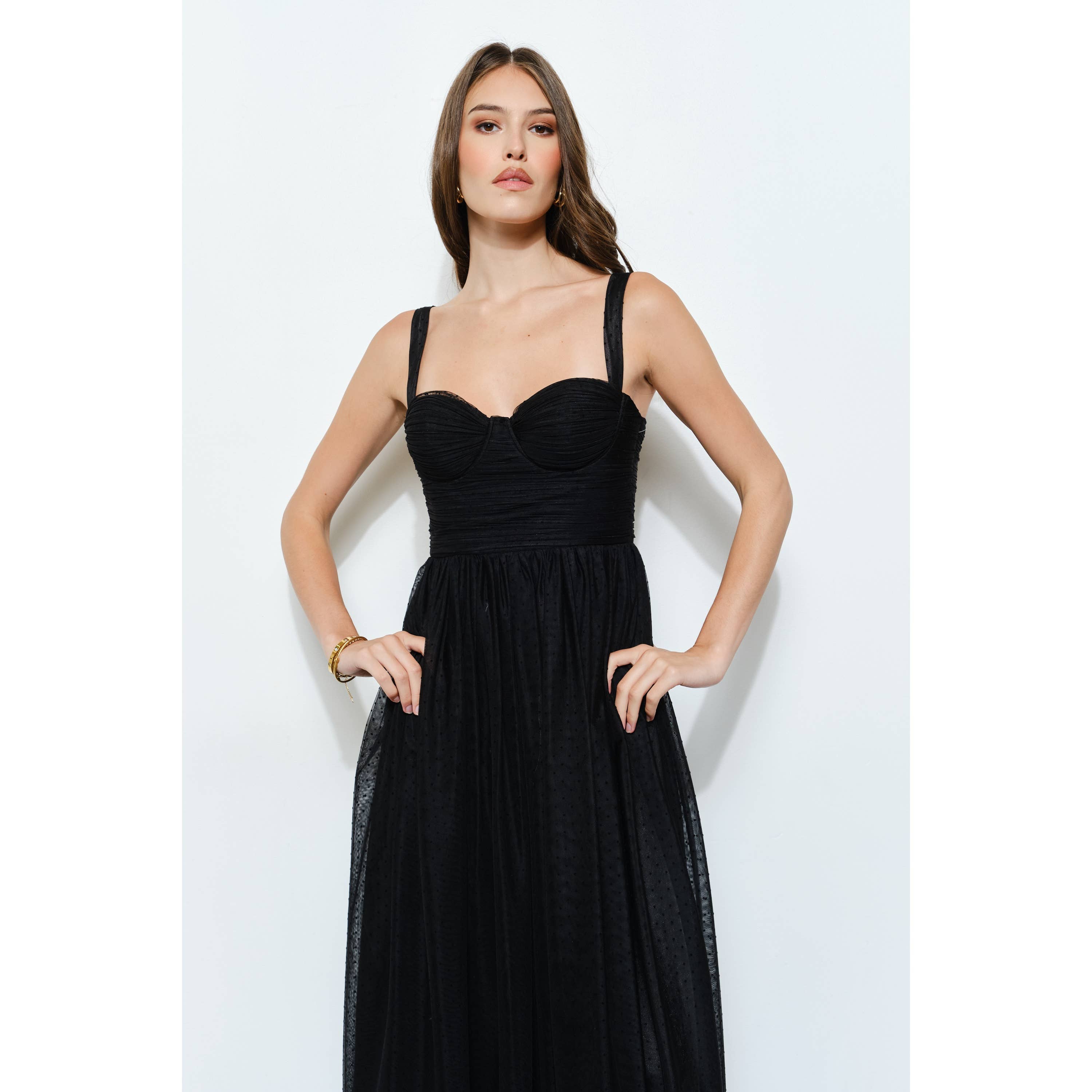 INA - Wholesale Dress - Women's - Polka Dot Tulle Bustier Midi Dress6