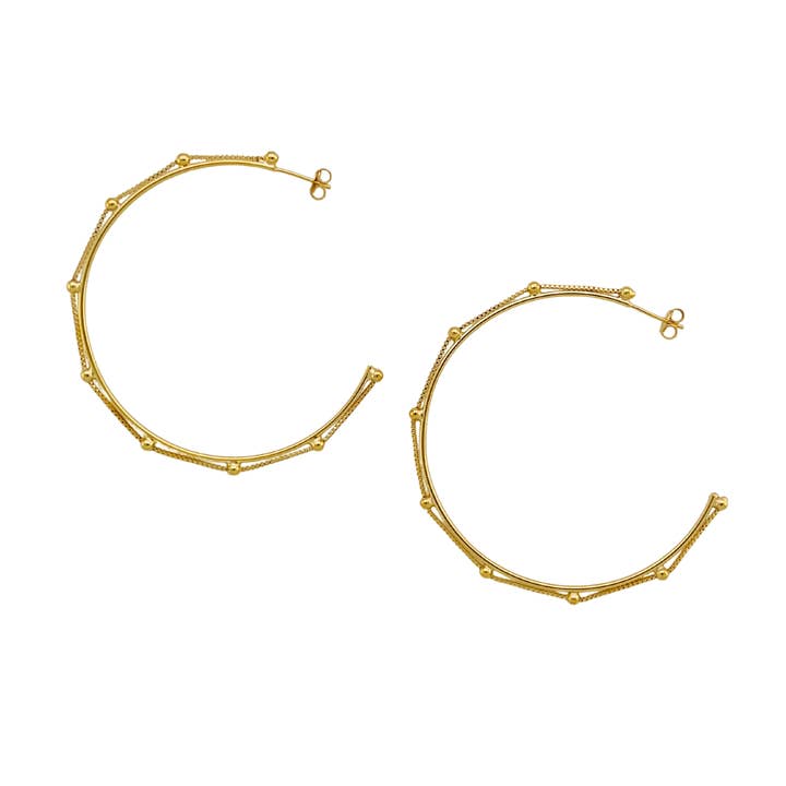 SE868 18K Gold Plated Hoop With a Chain across the Circle for wholesale by Sai Brazil