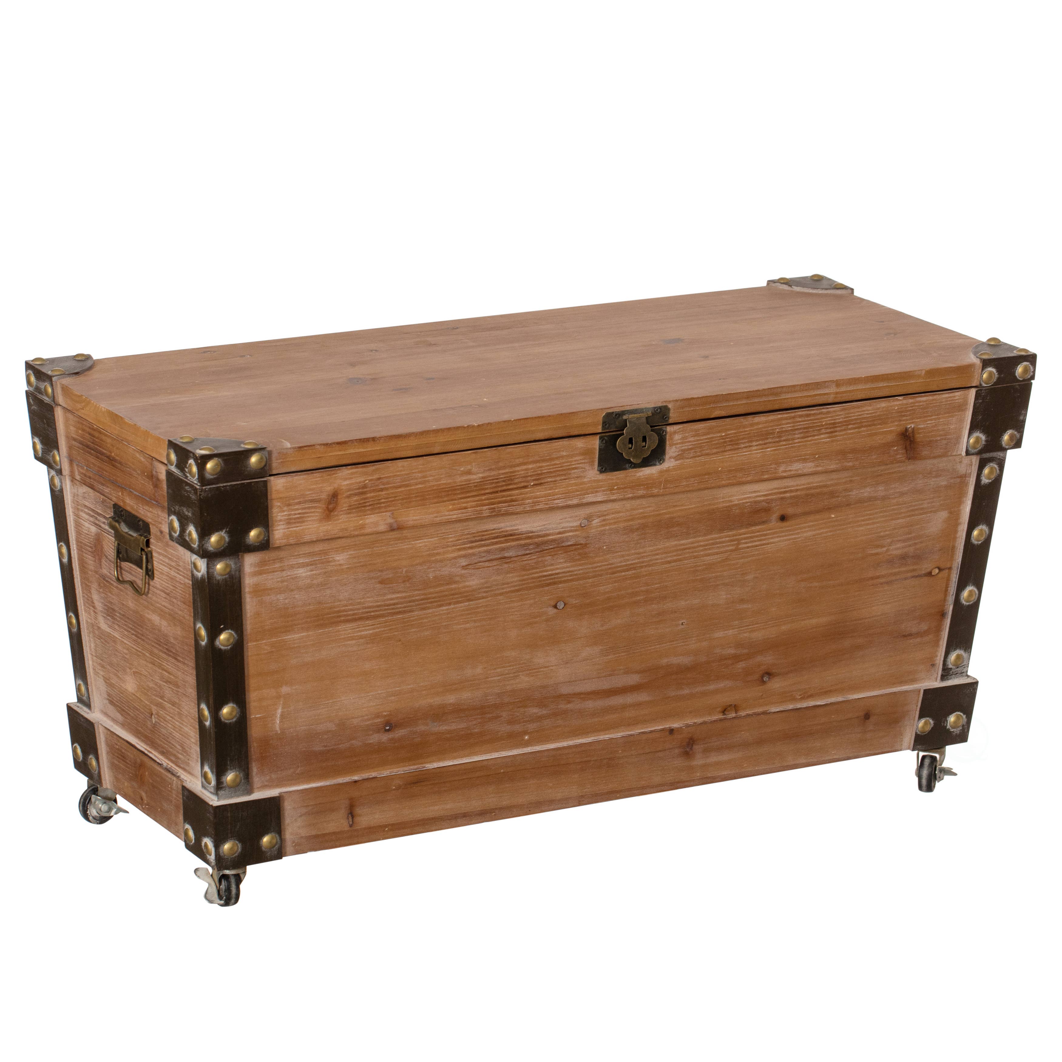 Quickway Imports - Wholesale Bench - Vintiquewise Wooden Storage Trunk Bench with Wheels0