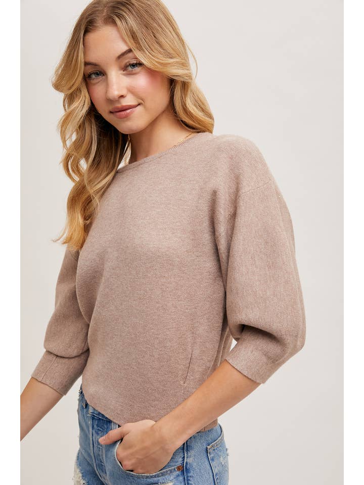 Bluivy - Wholesale Knit Sweater - Women's - PUFFED 3/4 SLEEVED KNIT SWEATER TOP