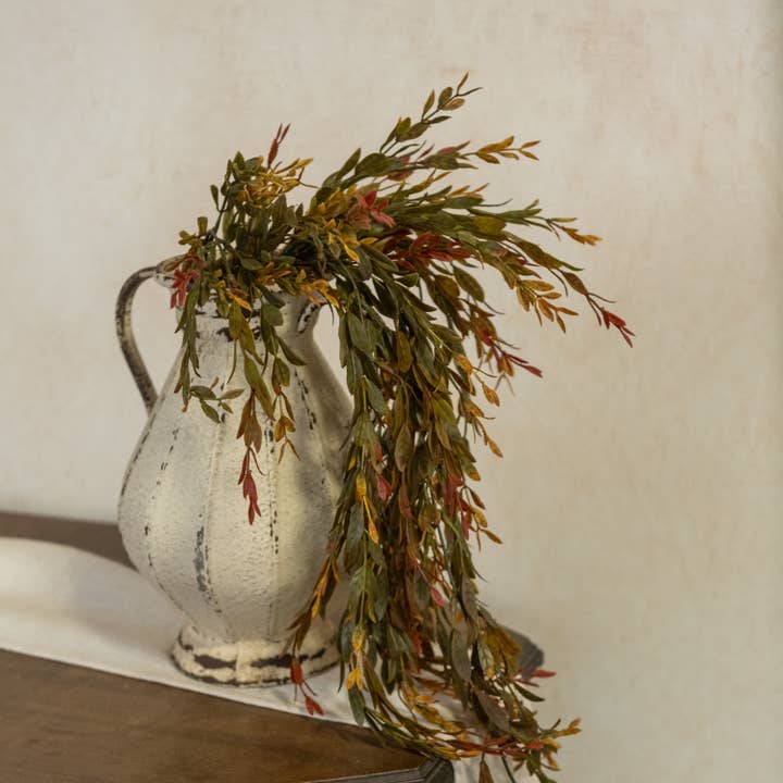Ragon House - Wholesale Artificial Plant - 34.5" GREEN & RED COMMON BOXWOOD HANGING BUSH