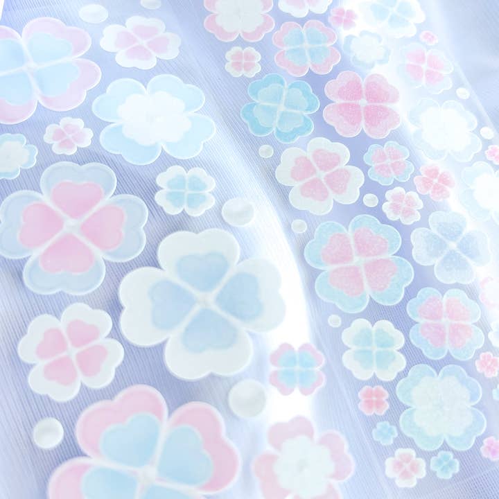 Clover Buttons Deco Sticker (Blue Pink) for wholesale by Borah Studio