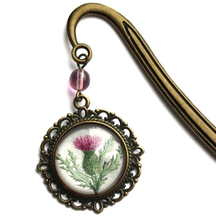 Scottish Thistle Glass Cabochon Bronze and Glass Bookmark for wholesale by The Divine Iguana