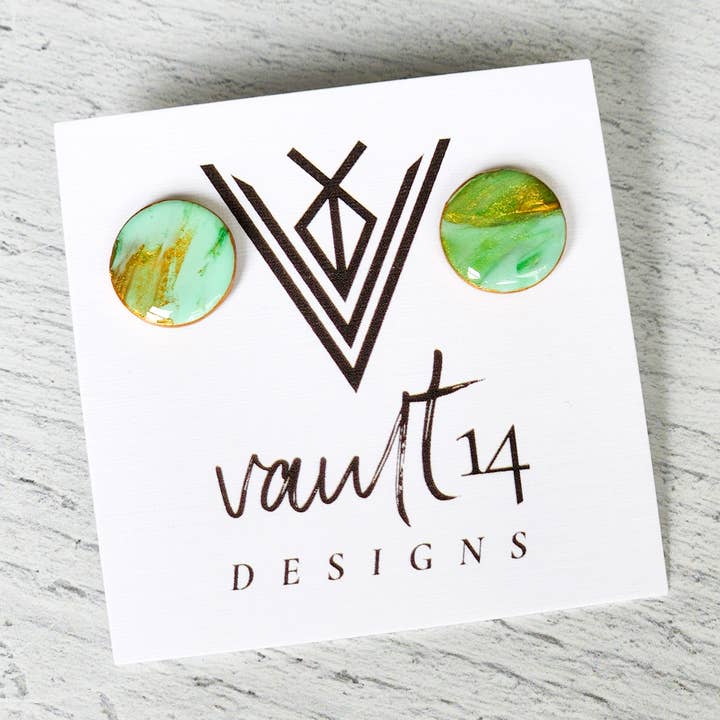 Faux Jadeite Circle Stud Earrings for wholesale by Vault 14 Designs, LLC