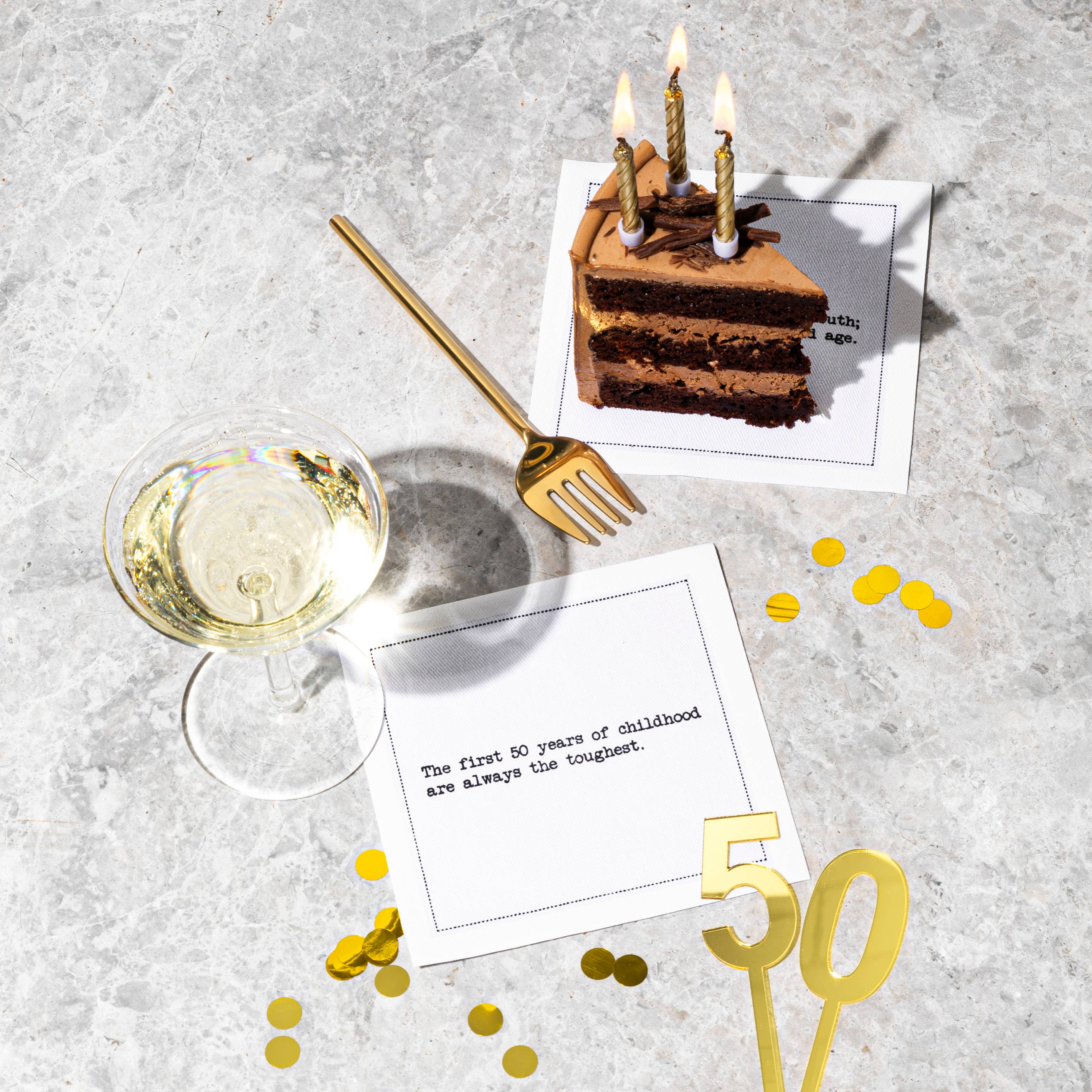 Five Star Napkins Inc. - Wholesale Disposable Napkin - 50th Birthday Quotes - White Cotton Cocktail Napkins x 506