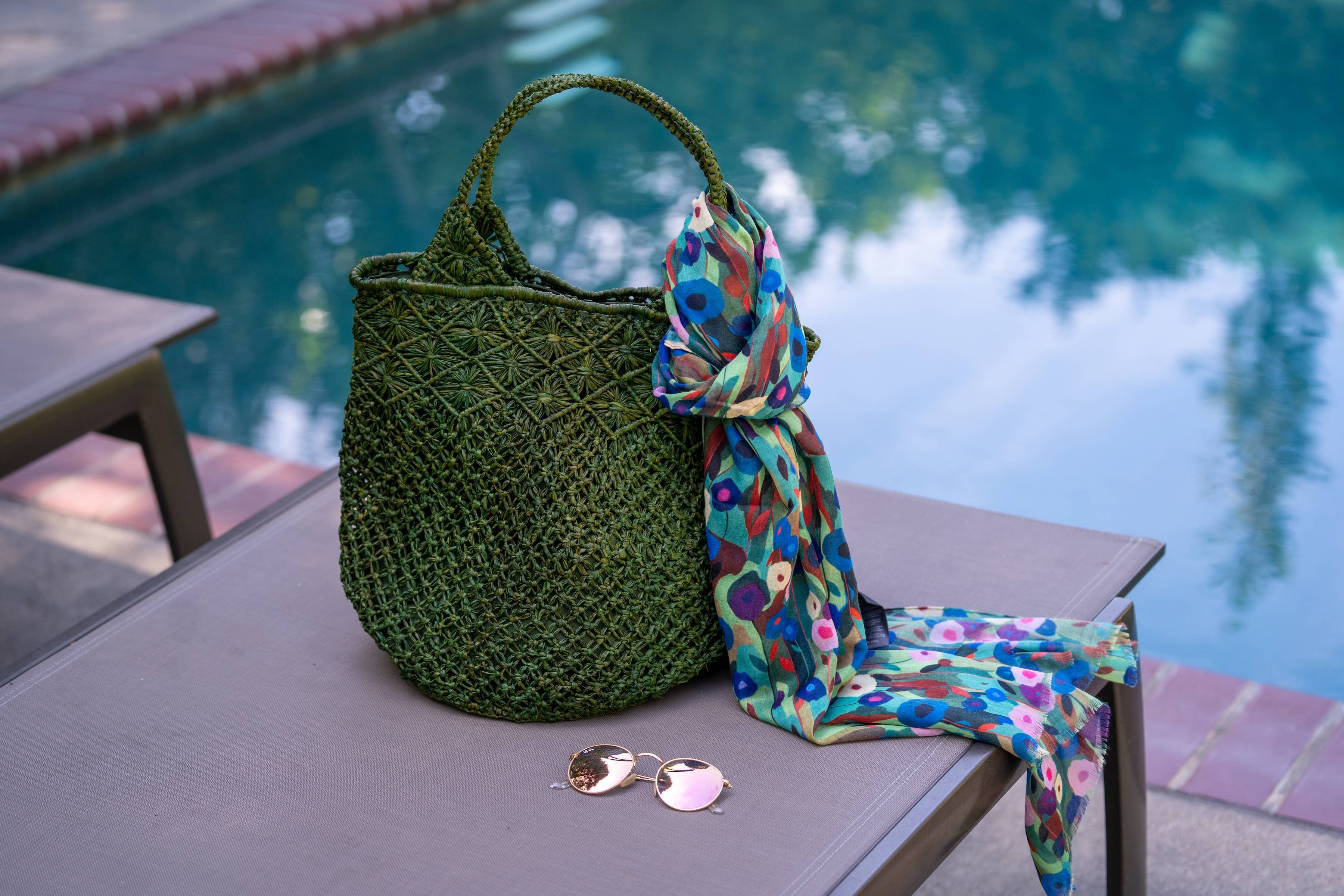 Shebobo - Vente Sac de plage - Sac à main en paille crocheté et macramé diamant Luca1