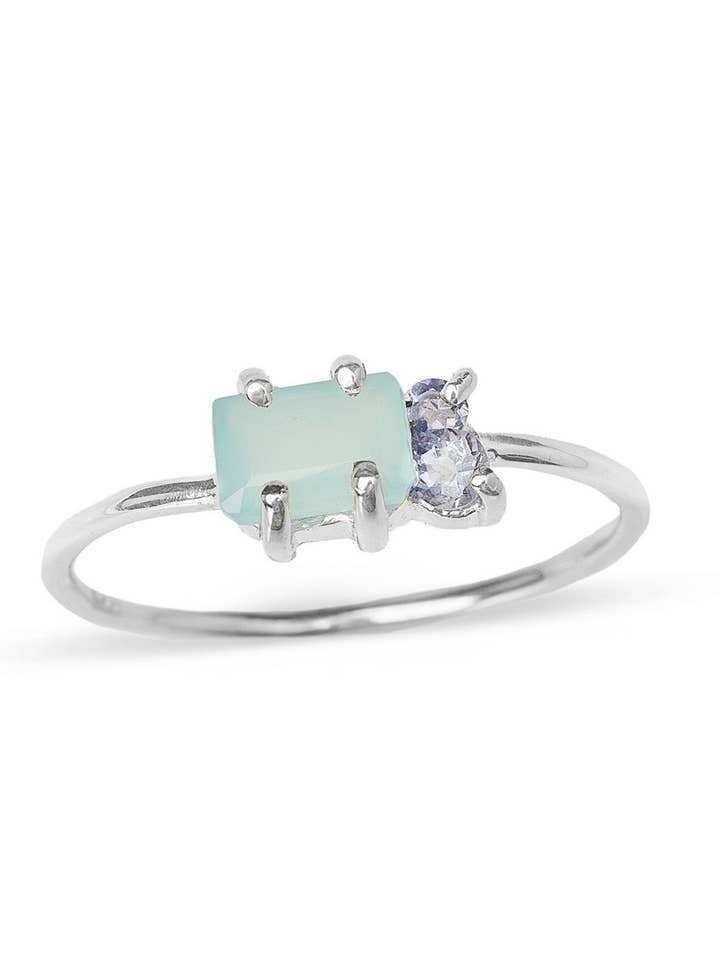 Anel de Prata Esterlina com Calcedónia Aqua, Zircónia Cúbica por atacado de Heart and Lotus Sterling Silver Jewelry