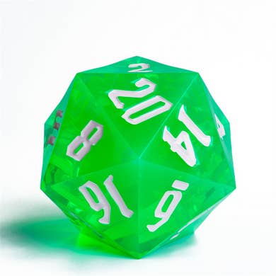 55mm Titan D20 - Sharp Edge Transparent Green for wholesale by Foam Brain Games