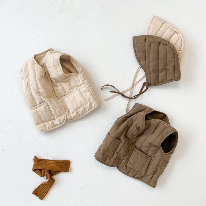 MyKids-USA® - Vendita all'ingrosso Completino - Neonati - Gilet senza maniche in tinta unita con cappello per neonati autunnali e invernali di nuovo arrivo