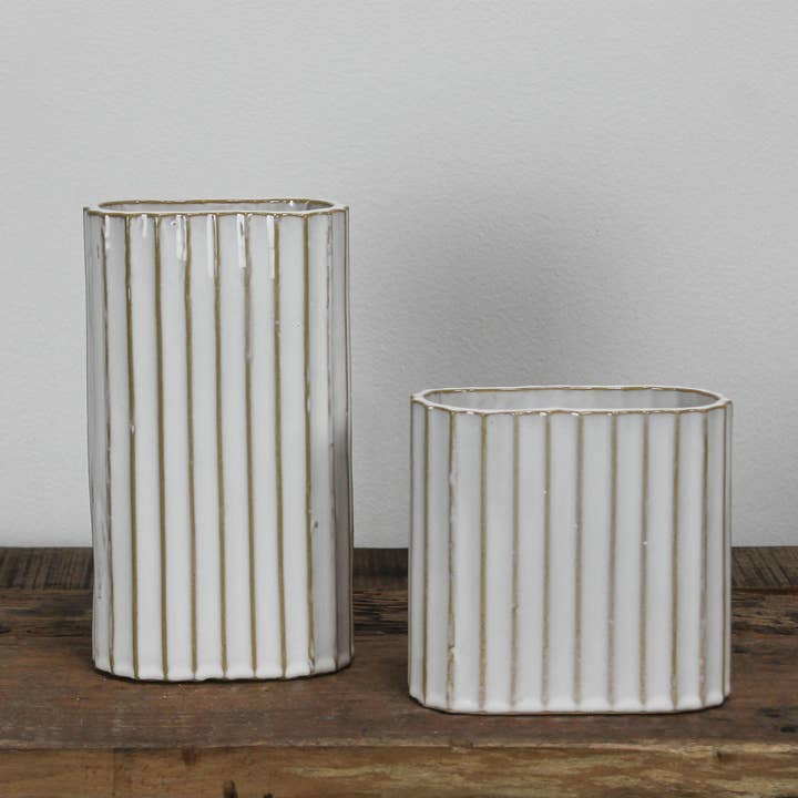 White Caro Ribbed Vase, Ceramic - Sm for wholesale on Faire