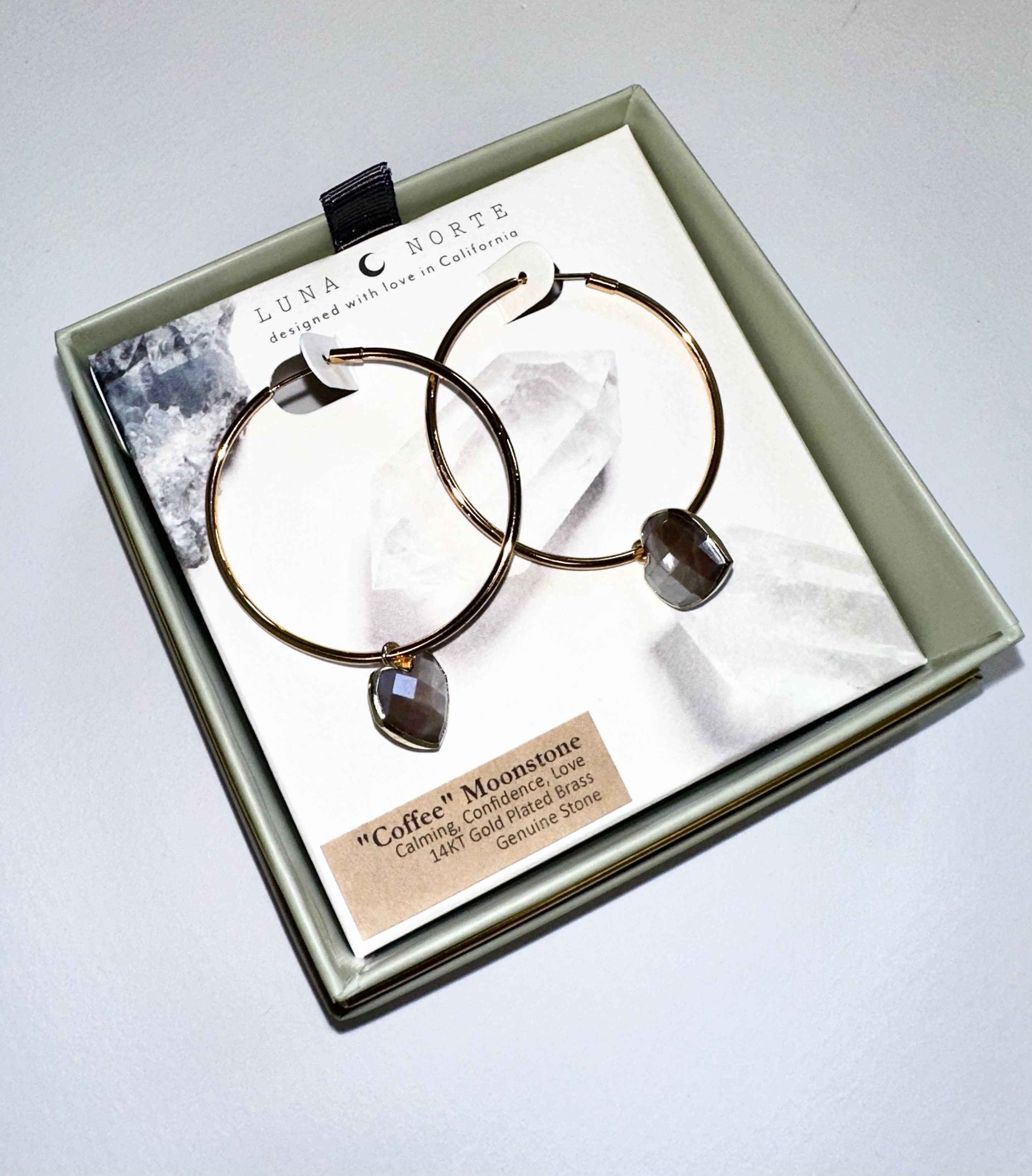 Luna Norte - Wholesale Hoop Earrings - Conversation Heart Hoop Earrings- "Coffee" Moonstone2