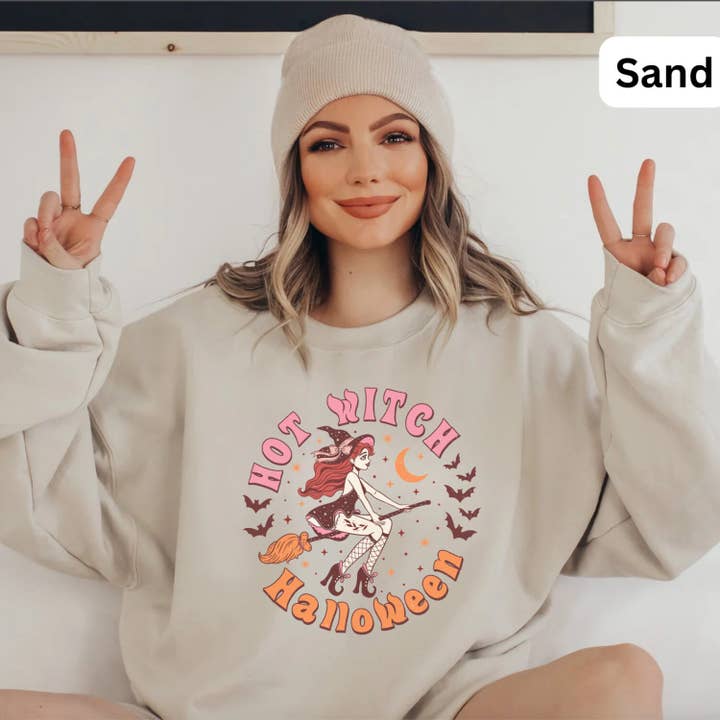 Halloween Sweatshirt, Hot Witch Halloween, Fall Sweater for wholesale by Woven Wonder Apparel