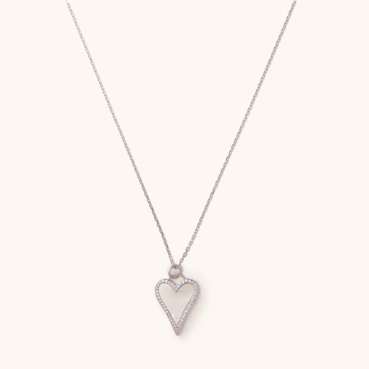 Silver White Shell Heart Adjustable Necklace for wholesale by Nikki Smith Designs