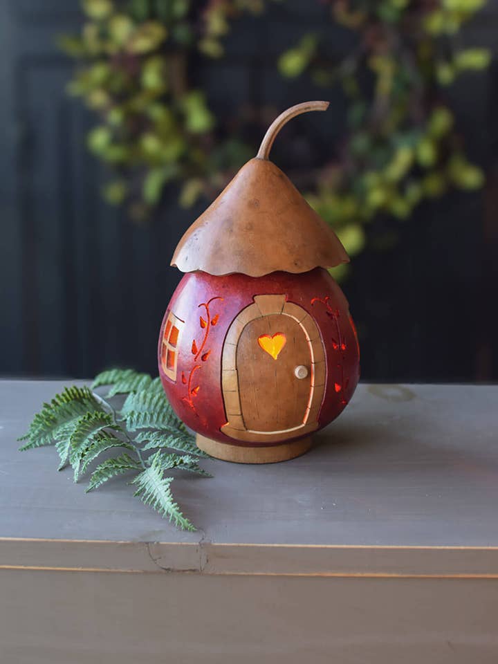 Caldwell Cottage Hand-Crafted Gourd Luminary for wholesale by Meadowbrooke Gourds
