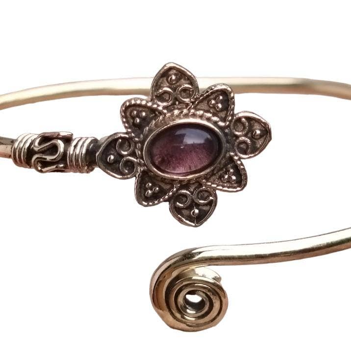 Beautiful Amethyst Mandala Designed Cuff Brass Bangle for wholesale by SILVER CAVE