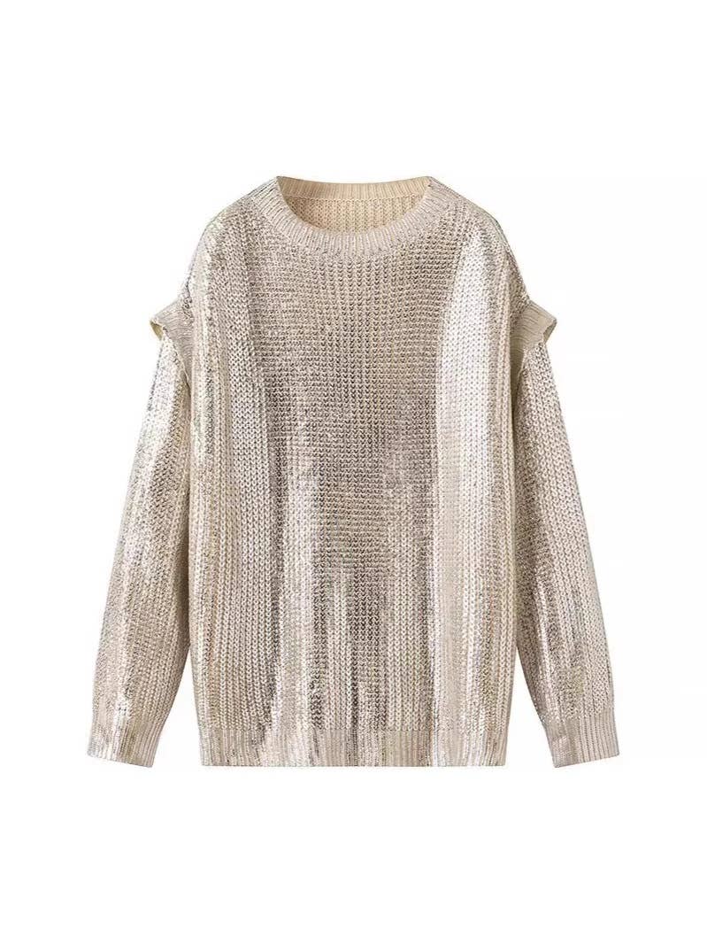 Silvery Shiny Retro Luxury Metallic Pullover Sweater for wholesale on Faire0