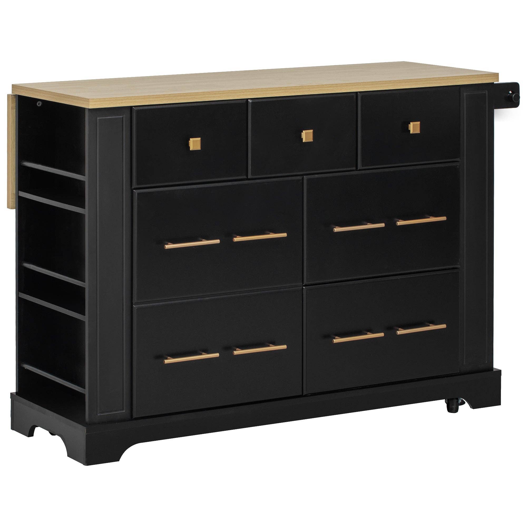 39F Inc. - Wholesale Kitchen Storage/Organizer - 51.2" Farmhouse Kitchen Island with 6 Drawers & Drop Leaf4