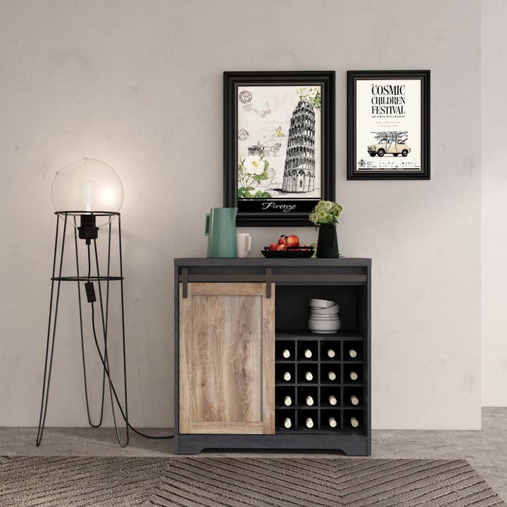 Orange County Decor - Wholesale Cabinet - 31 Inch Farmhouse Barn Door Bar Cabinet For Living Room, Dining Room Dark Grey Particle Board
