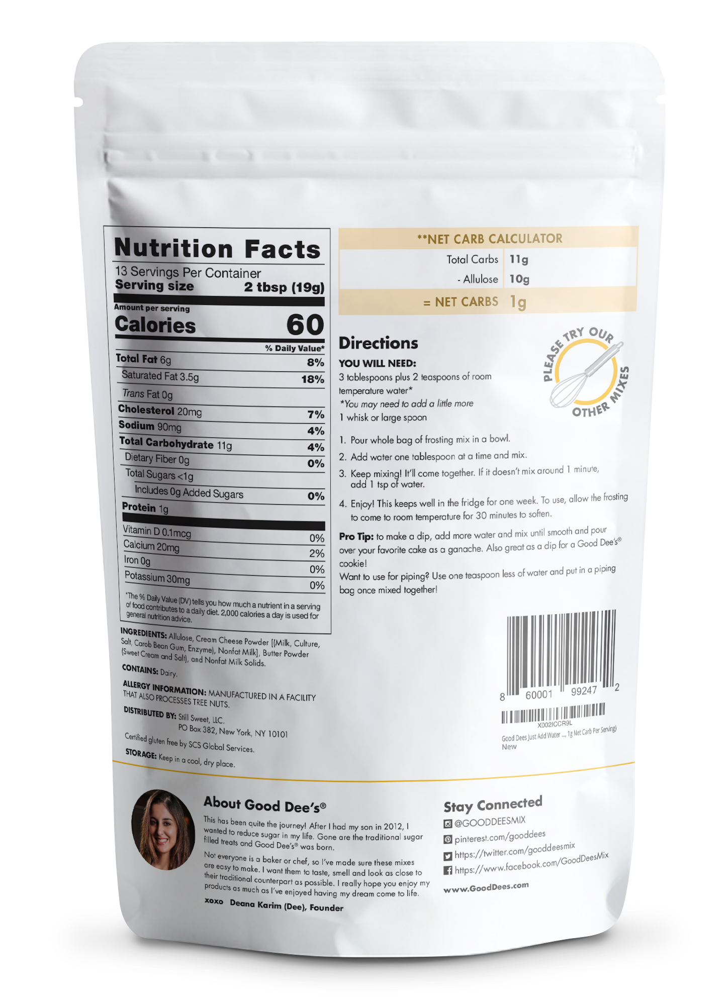 Good Dee's – wholesale Cake mix – Just Add Water Cream Cheese Keto Frosting - Gluten Free and No Added Sugar1